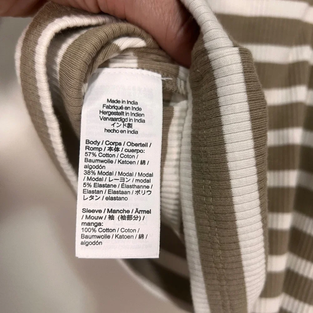 J.Crew Womens Tan White Striped Ribbed Puff Sleeve Mixed Media Top Small NEW